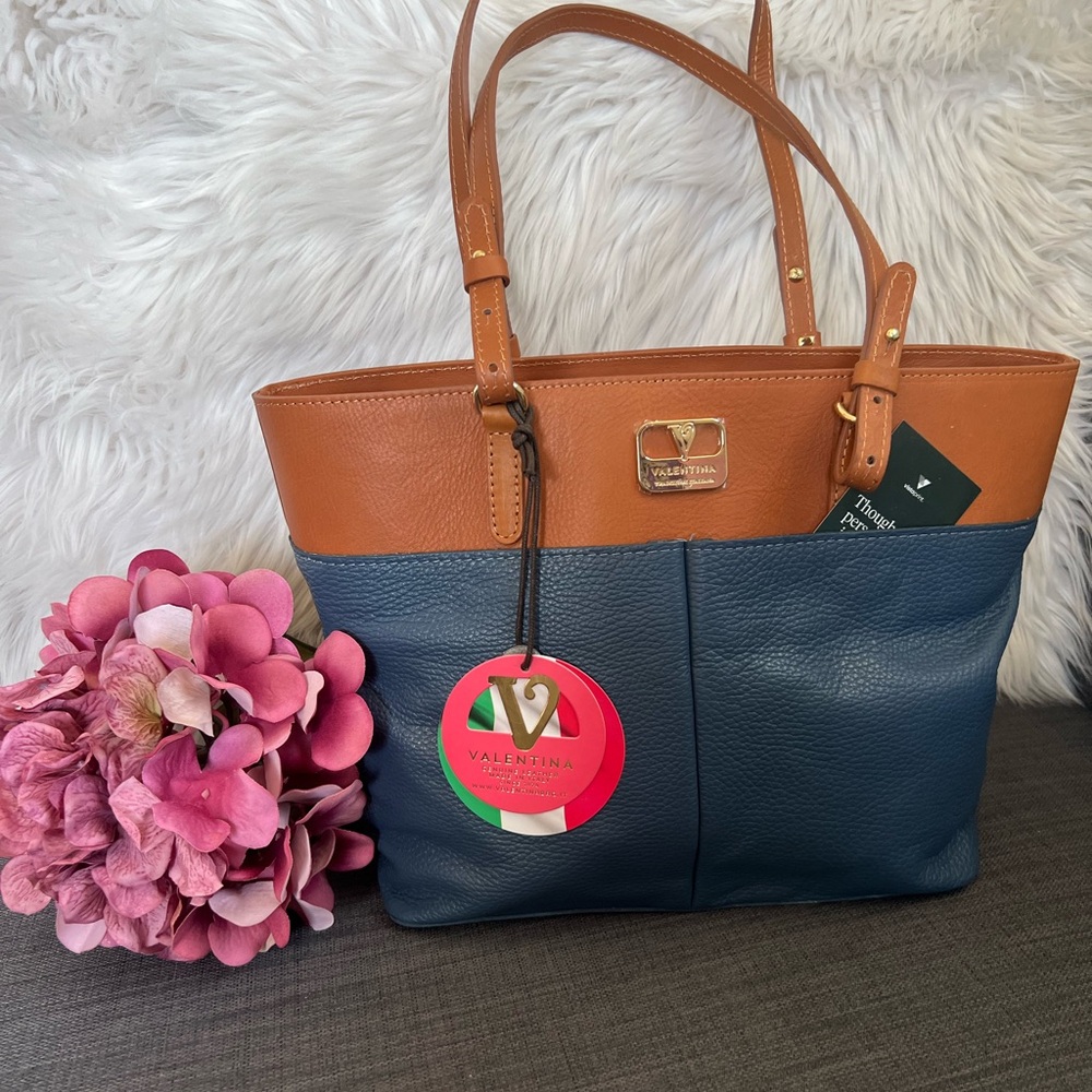 NWT VALENTINA TOP ZIP TOTE SATCHEL HANDBAG ITALIAN LEATHER - Picture 10 of 13